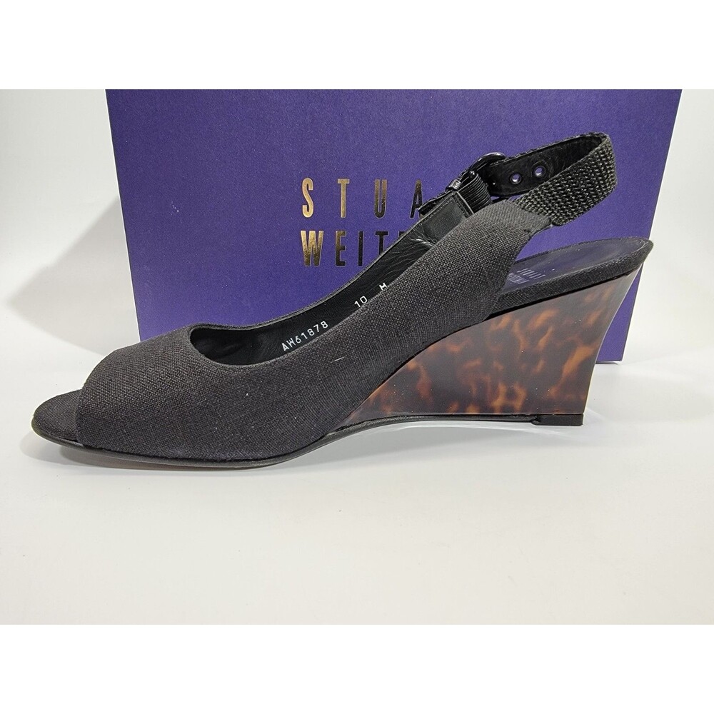 Stuart Weitzman 10 Beltitout Black Linen Slingback High Heels Pumps Designer EUC - Picture 6 of 9